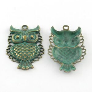 Breloque pendentif en métal hibou 46x32mm laiton patiné