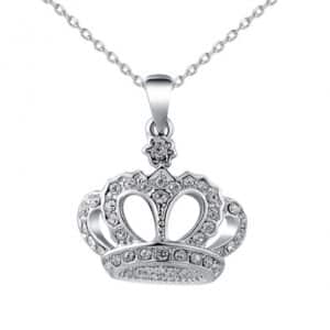 Halskette Metall, silber Krone mit Strass L 45cm/ 24 mm 1x