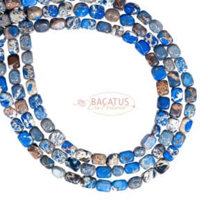 Impression Pépites de jaspe bleu brillant env. 5x8mm, 1 brin